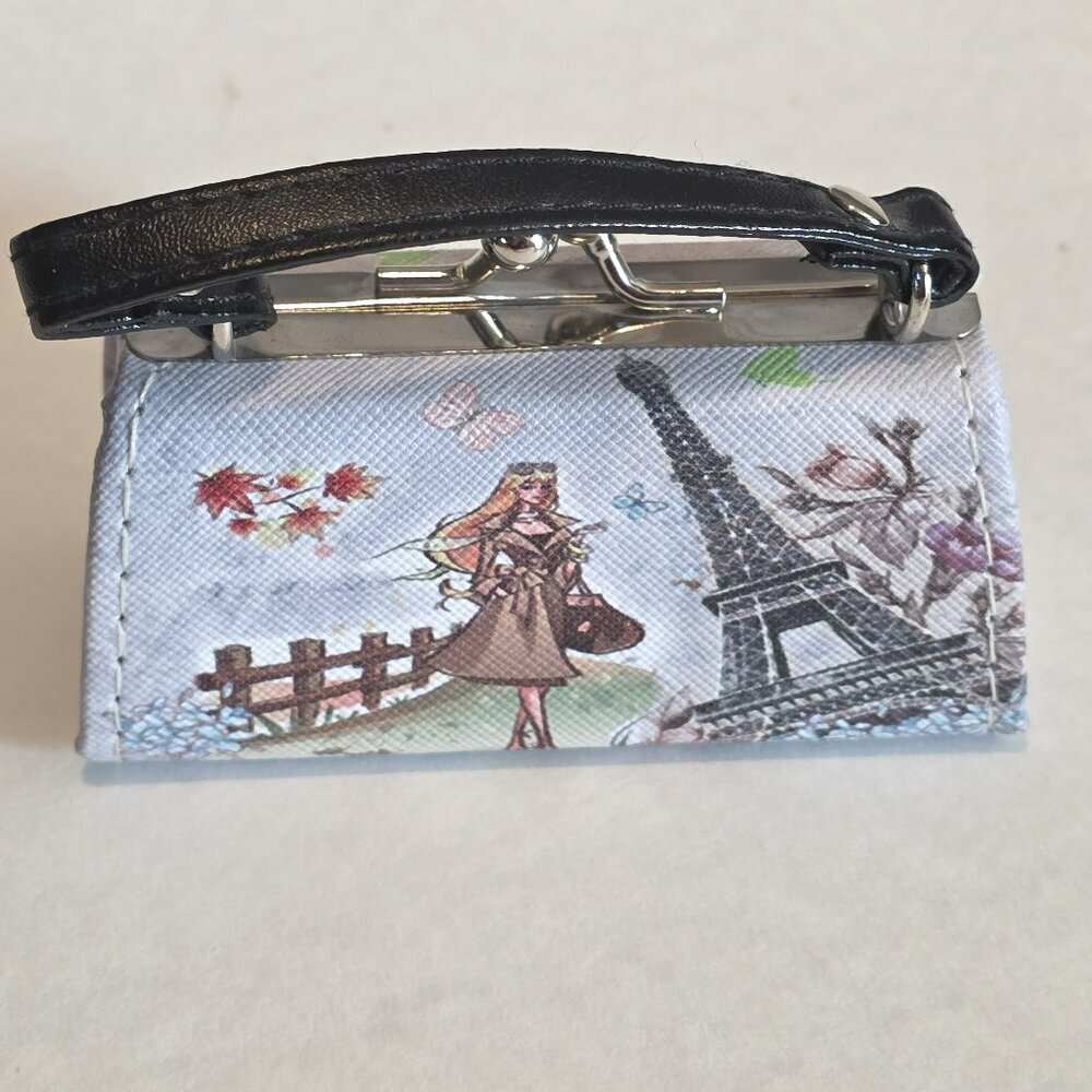 Mini Coin Purse with Girl at the Eiffel Tower in Paris - Snap Closure & Handle -